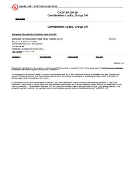 US UL Product Certification BP10416 Group 2M