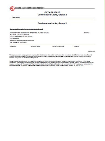 US UL Product Certification BP10620 Group 2