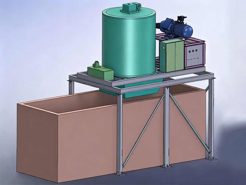 Concrete cooling flake ice machine
